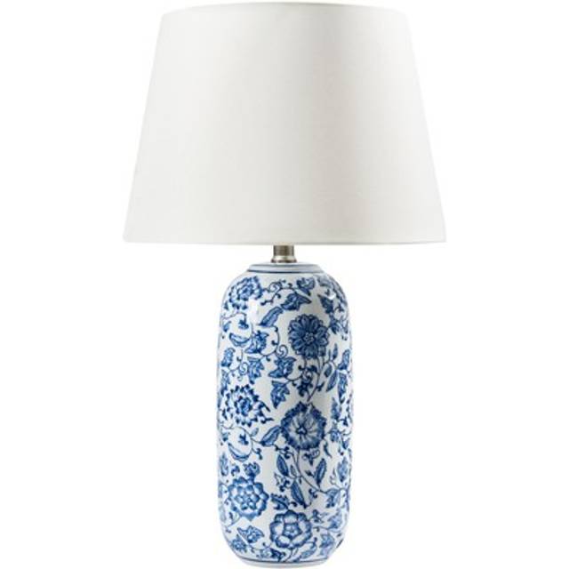 Beliani - Stylish Table Lamp Adorned Porcelain Base with Floral Pattern Light Linen Shade Living Room Bedroom Lighting Blue and White Aibonito