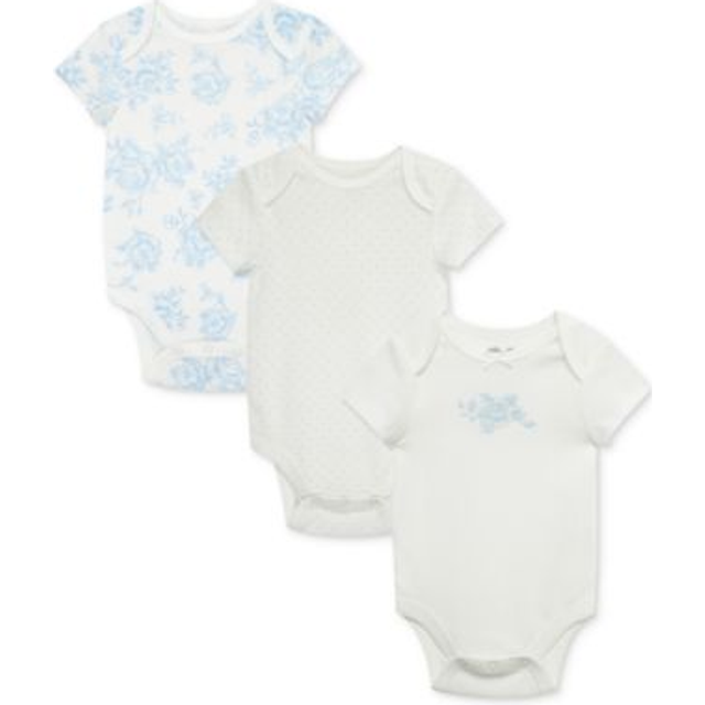 Little Me Baby Girls Blue Roses Cotton Bodyvests (3 Pack) - Blue/White - Newborn