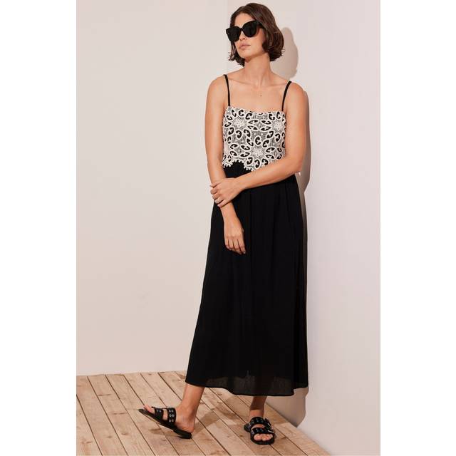 Mint Velvet Crochet Maxi Dress, Black/Multi