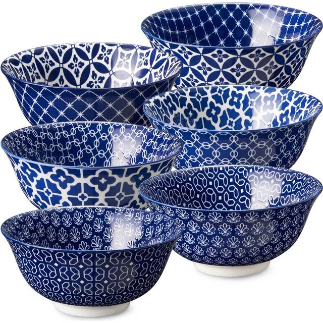 DOWAN Cereal Bowl, Ceramic Soup Bowls Set, 300ml Snack Bowls for Kitchen, Blue and White Vintage Decorative Bowl, for Salad Pasta Rice Oatmeal,