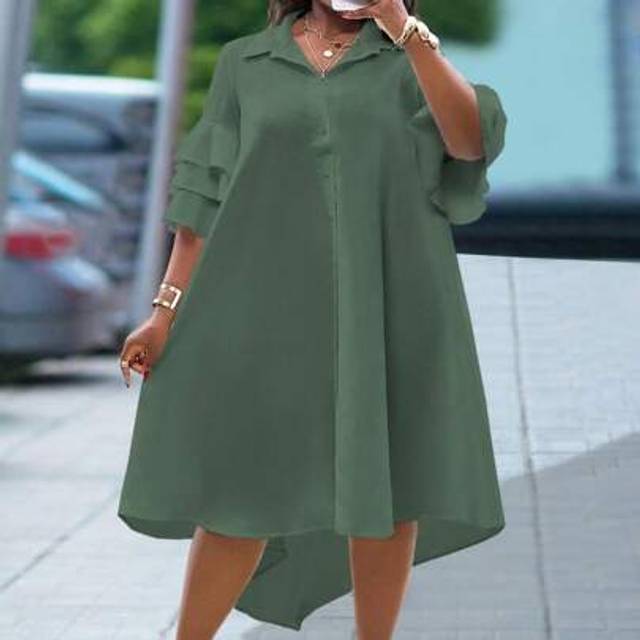 Slaydiva 2025 New Vacation-Suitable White Spring & Summer Versatile Design Sense Casual Daily Commute Simple Ruffle Sleeve Shirt Doll Dress With Asymmetrical H