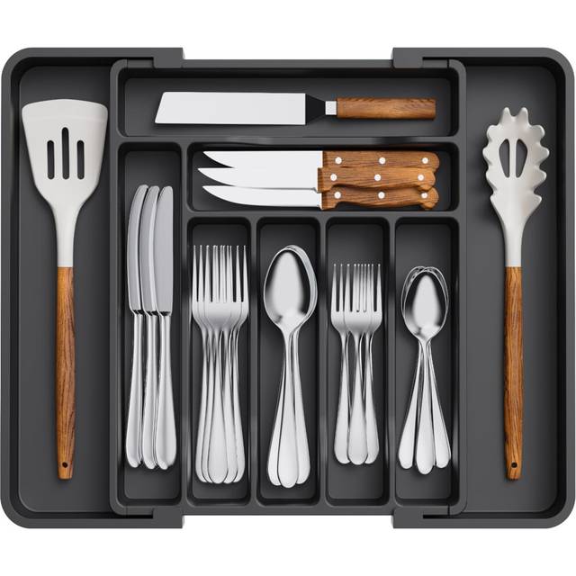 Lifewit Cutlery Drawer Organiser, Expandable Cutlery Tray for Kitchen Drawer, Adjustable Utensils and Silverware Holder, Plastic Flatware Spoons Forks