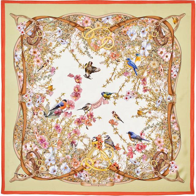 Aspinal of London Edwardian Garden Silk Scarf, Coral