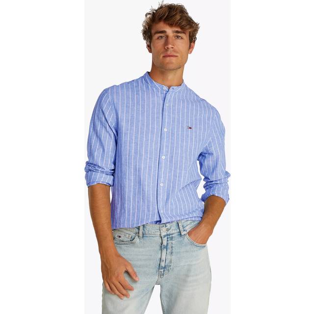 Striped Cotton/Linen Shirt - sky blue