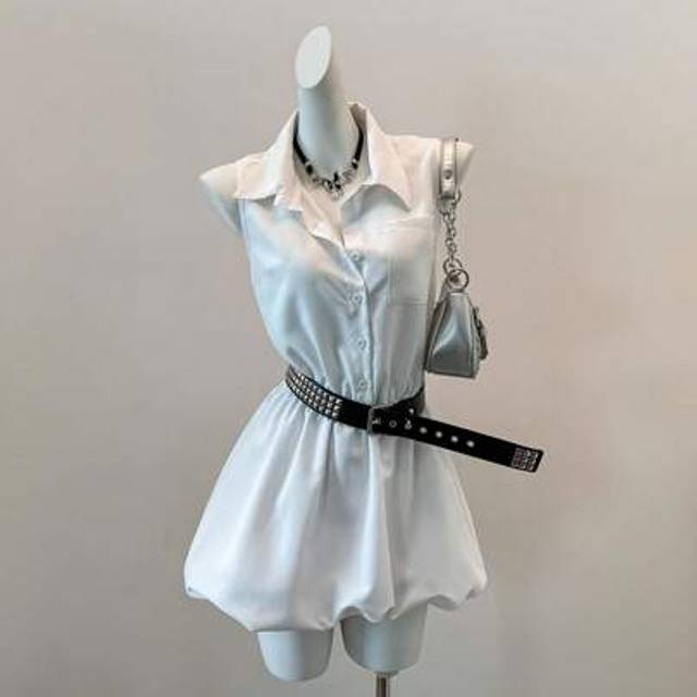 SHEIN Women&#39;s Casual Waist Cinched Solid Color Sleeveless Shirt Dress, Summer
