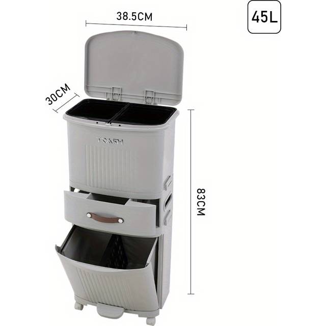 TEMU 36l 45l Rolling Kitchen Plastic Waste Bin 2-3 Tier Recycling Rubbish Garbage Bin Dustbin