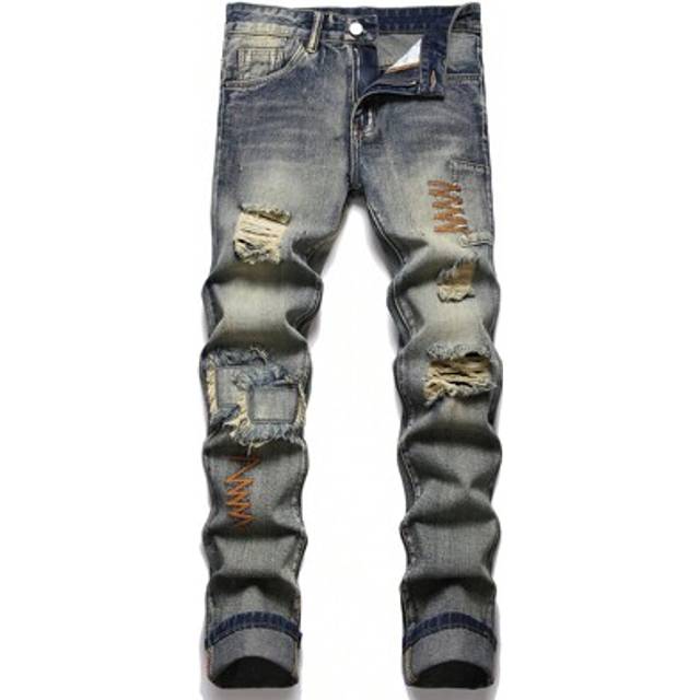 SHEIN Men&#39;s Fashion Street-Style Comfortable Distressed Denim Jeans