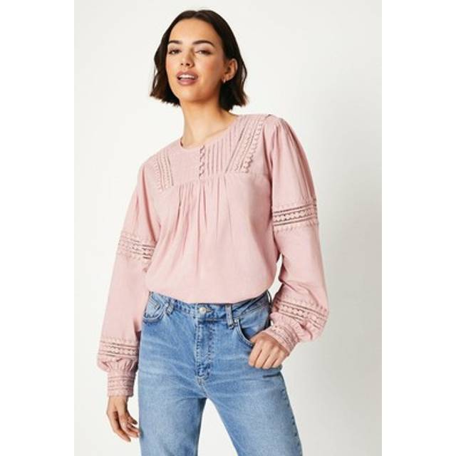Lace Insert Broderie Blouse - Blush - 10