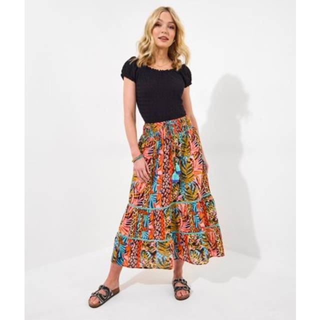 Women's Tropical Paradise Tiered Maxi Skirt - Size 10 - Orange - by Joe Browns