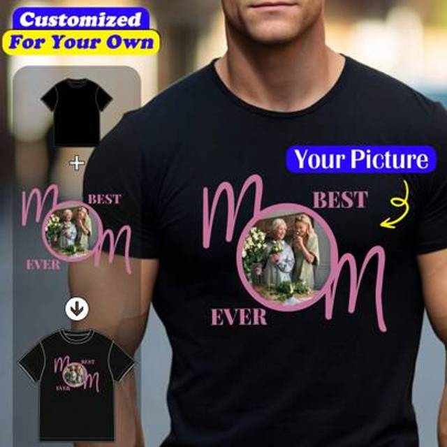 SHEIN Customized Personalized Loose Round-Neck Dog Cat Pet Memorial Gift Men&#39;s Casual T-Shirt - Add Your Own Images (Family Photo/Selfie/Pet Photo/Friend Ph