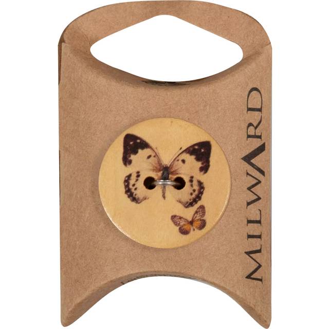 Milward 2 Hole Wood Butterfly Buttons, 25mm, Brown, Pack of 5