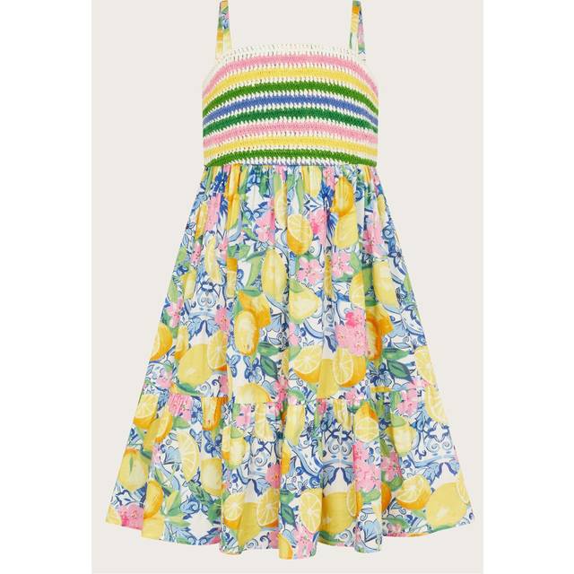 Monsoon Kids' Amalfi Lemon Print Cotton Dress, Yellow