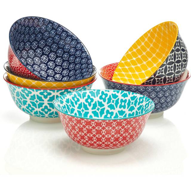 DOWAN Ceramic Cereal Bowls, ?17.2cm Vibrant Color Dessert Bowls for Thanksgiving and Christmas, 980 ml Large Soup Bowl Set for Pasta, Salad, Ice Cream