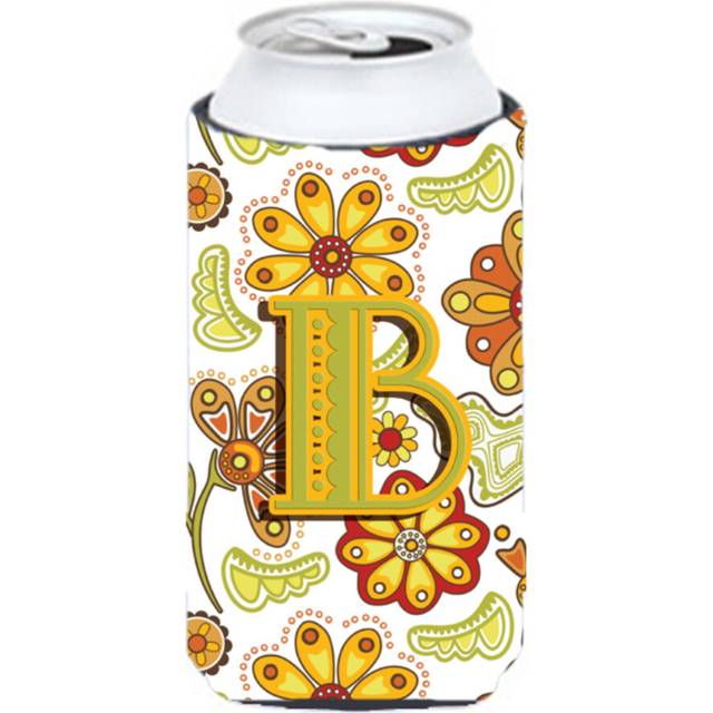 Letter B Floral Mustard and Green Tall Boy Beverage Insulator Hugger CJ2003-BTBC