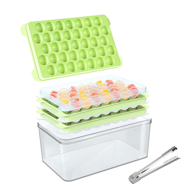 Ice Cube Tray, 3 Packs Round Ice Cube Trays for Freezer, Easy-Release Ice Ball Maker Mold with Removable Green