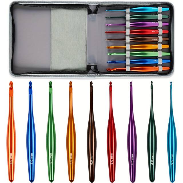 TEMU Large Handle Crochet Hook Set Of 9, Hand Polished And Polished Aluminum Oxide Metal Crochet Hooks 3.5mm-8mm, High Quality Premium Crochet Hooks, Metal Weaving Needles With Storage Box