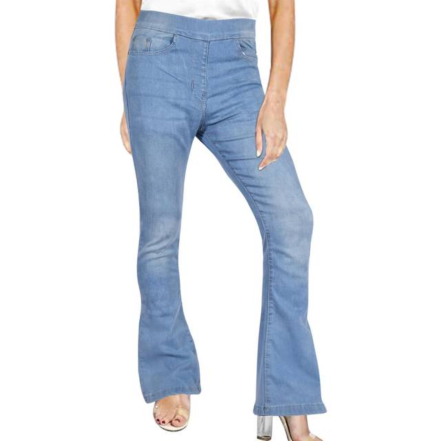 (10, Light Blue) Womens Denim Comfort Stretch Flared Bell Jeans