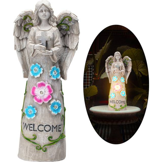 Welcome Angel Statues - 10 Inch Peaceful Angel Figurine for Yard Patio Lawn Garden Courtyard Prayer Fairy Ornaments Outside Statuette Gazebo Porch