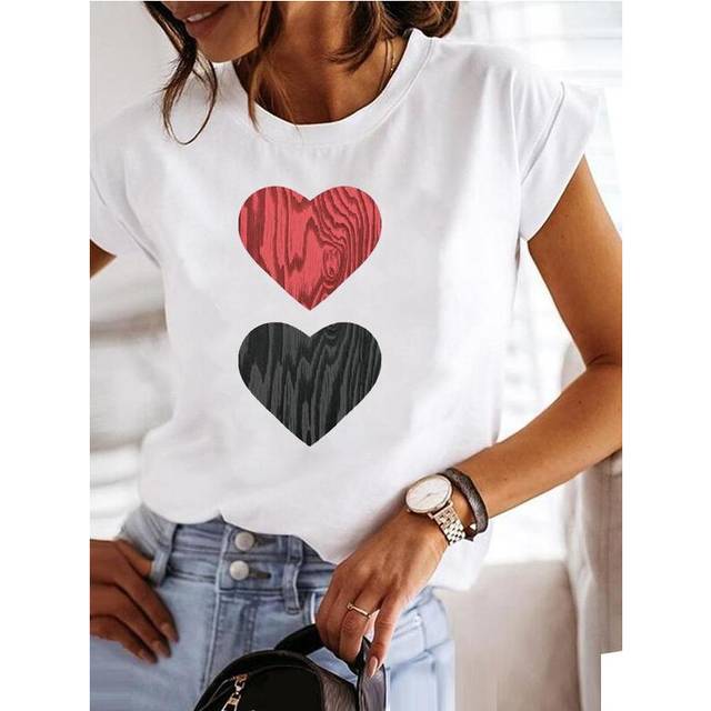 (MGQ29413, L) Love Style Trend Cute 90s Short Sleeve Print T Shirt Clothing Tee Women Graphic T-shirt Summer Clothes Fashion Female Top