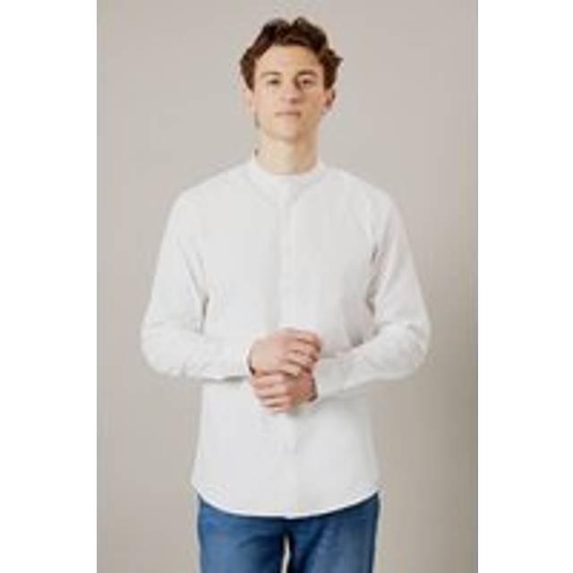 Mens White Premium Cotton Grandad Tailored Fit Long Sleeve Shirt - XXL