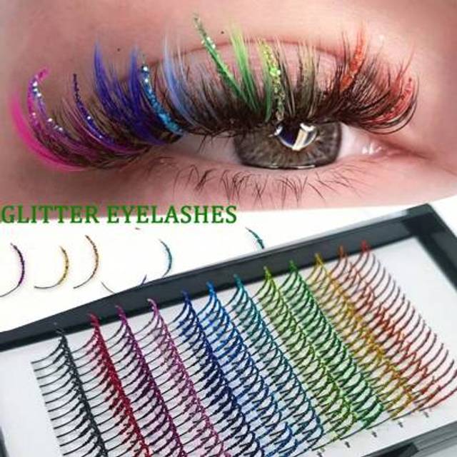 SHEIN Colorful Glitter Eyelashes, Princess Fairy Makeup False Lashes 12 Colors Sparkling Sequin Fake Eye Lashes 240pcs/Box, D Curl