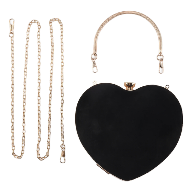Heart Shaped Diamonds Women Evening Bags Chain Shoulder Purse Day Clutches For Wedding(Black)
