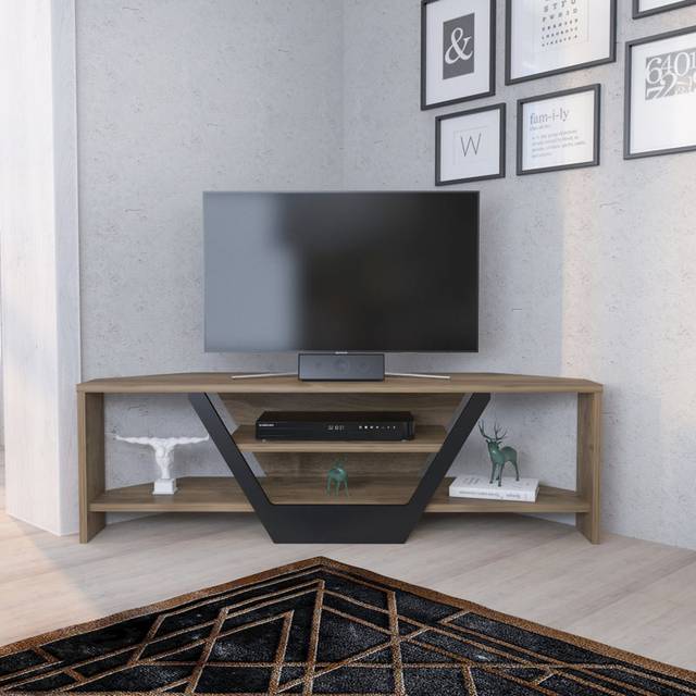 Sigel Corner TV Stand for TVs up to 55&#34; - Oud Oak and Black (120cm)