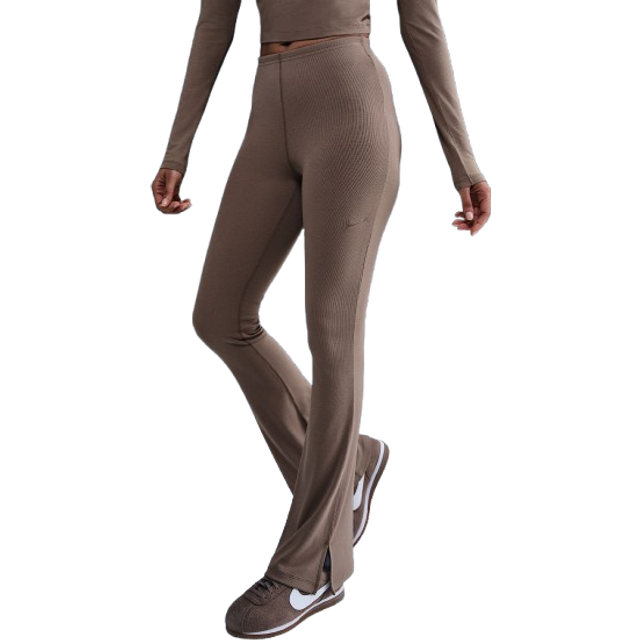 Nike W Chll Knt Mrib Mr Flr Leggings Mink Brown - Small