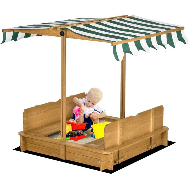 Outsunny Kids Square Wooden Sandpit Children Cabana Sandbox Outdoor Playset | TJ Hughes