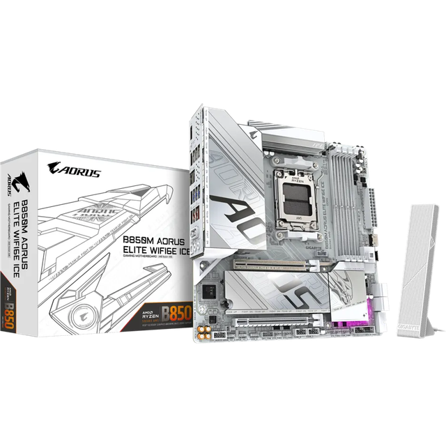 GIGABYTE B850M AORUS ELITE WIFI6E ICE Motherboard- AMD Ryzen 9000 Series CPUs, 12+2+1 Phases Digital VRM, up to 8200MHz DDR5 (OC), 1xPCIe 5.0 + 1xPCIe 4.0 M.2, 2.5LAN, WIFI 7, USB 3.2 Gen 2