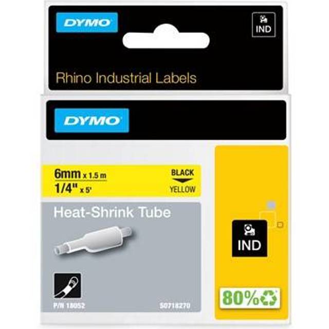 Original Dymo 18052 Black On Yellow 6mm Heat Shrink Tubing Cartridge (S0718270)
