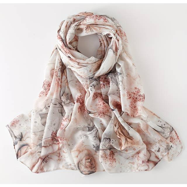 TEMU Boho Chic Ink Rose Print Bali Yarn Scarf - Lightweight, Breathable Shawl For Women | Versatile Accessory For Any Outfit