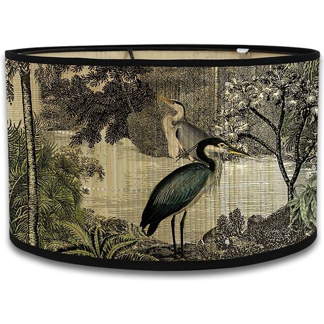 TEMU Vintage-inspired Modern Drum Lampshade, Handmade Decorative Printed Barrel Shade, Elegant Bird And , For Floor And Table Lamps, No Electricity Required