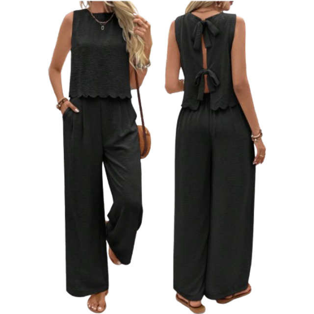 SHEIN Women&#39;s Plain And Simple Everyday Sleeveless Top And Long Pants Set