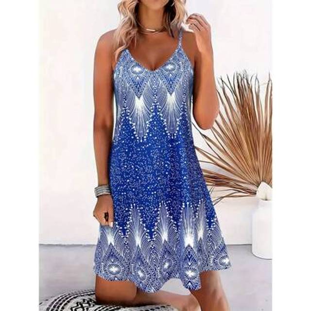 SHEIN Women&#39;s Strappy Summer Dress,Simple Sleeveless Floral Sundress, Beach V-Neck Dress For SummerÂClothes,Casual Summer Outfits For Women,Slip Dress Vaca