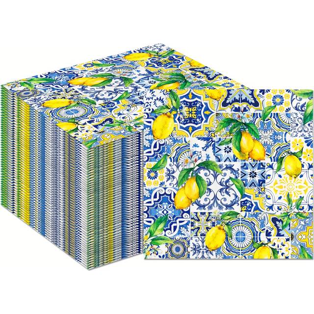 TEMU 20pcs Vintage Lemon Party Napkins - Disposable Paper Guest Towels, With Floral Patterns, 2-ply For Birthday And Celebrations, Lemonade Stand Supplies