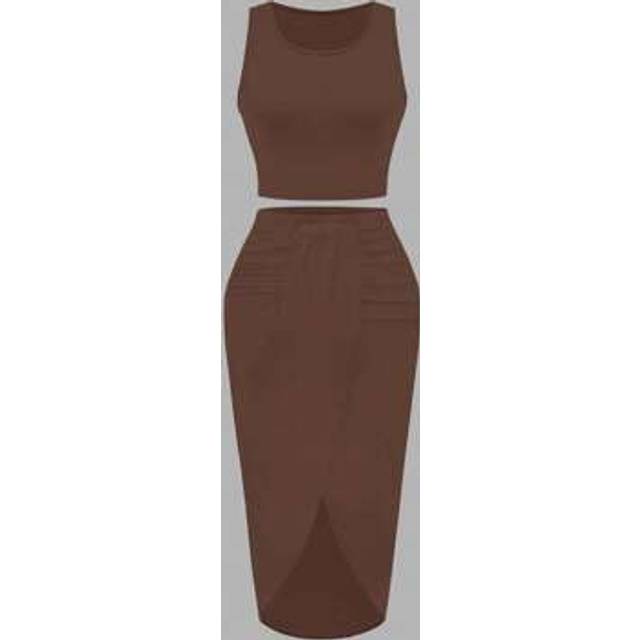 Breezaya 2 Pieces Women Summer Vacation Set: Cropped Yellow Camisole Top With Sunflower Pattern, Bodycon Mini Skirt