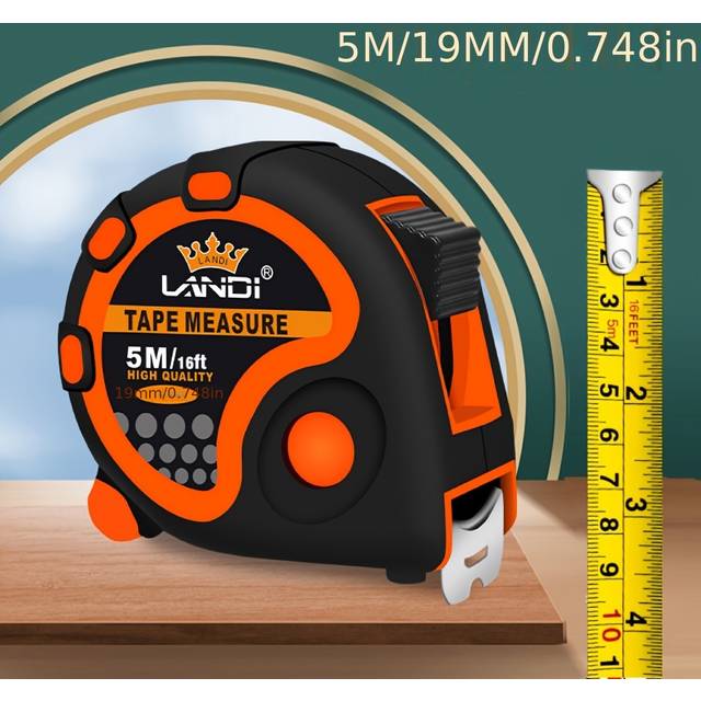 TEMU Landi 5m Soft Rubber Coated Steel Tape Measure With Digital Display – Abs Plastic Body, Precision Office & Industrial Measuring Tool, Orange &