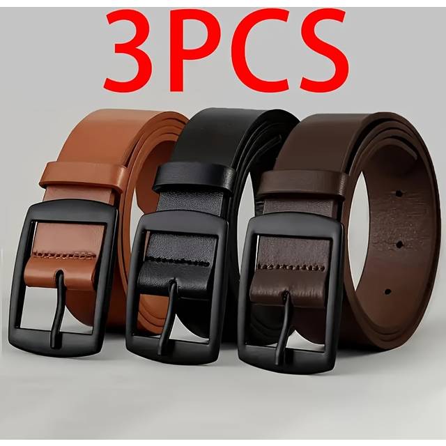 TEMU 3pcs Men’s Fashion Leather Belts With Metal Pin – Stylish Designer Waist Straps For Jeans, Plus Size, Light Brown/black/dark Brown, Casual Wear Accessory | Quality