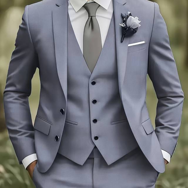 TEMU Men'-piece Suit, High-end Flat-collared Suit Set, Men's Large-size Suit With Trousers And Vest For Formal Wear, Wedding Dress, Work Clothes, Holiday Gifts