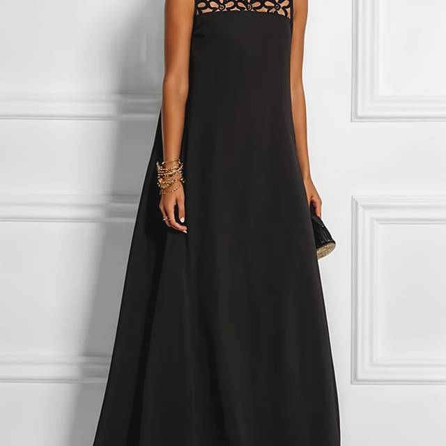 TEMU Plus Size - Elegant Plus Size Red Maxi Dress With Lace Detail - Sleeveless, Round Neck, Flowing A-line Silhouette, Spring/summer, Polyester Blend, Machine Washable, Cute Dress