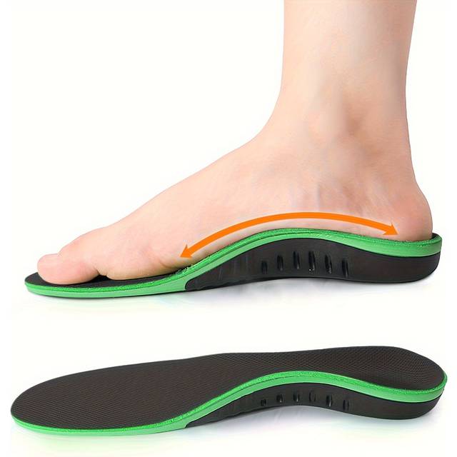 TEMU 1 Pair Gcycheng Insoles - Sweat-absorbent Eva Foam, Lightweight & Customizable Size For Sports & Flat Shoes, Black With Green Accents, Shoe Insoles