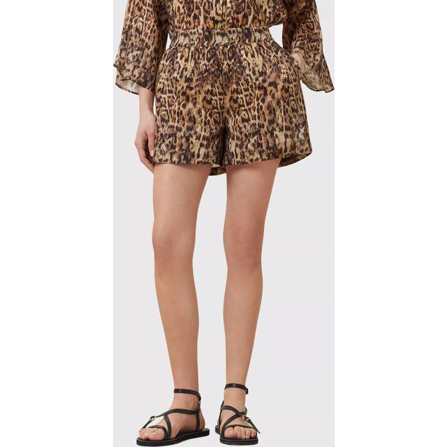 AllSaints Charlie Leopard Print Linen Blend Shorts