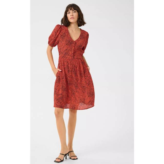 KAFFE KAliana Short Sleeved Leopard Print Dress, Red/Multi