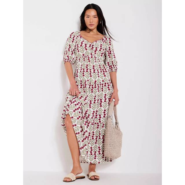 Mint Velvet Crochet Trim Floral Maxi Dress, Natural/Multi