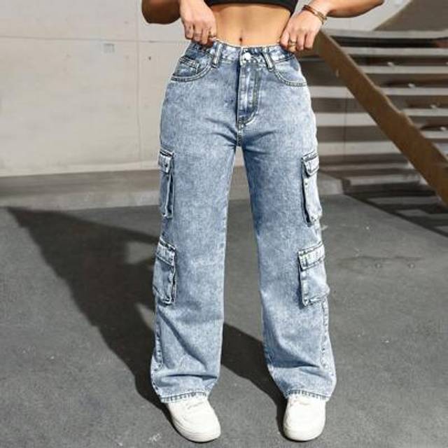 SHEIN Flap Pocket Side Cargo Denim Jeans Simple Fashionable Daily Casual