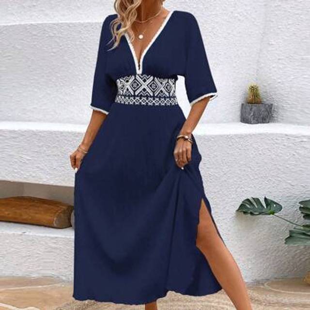 Breezaya Women&#39;s Summer Embroidered Patchwork Split Dress, Vacation Wear