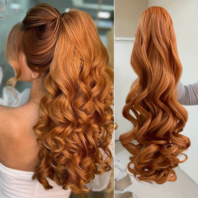 TEMU Claw Ponytail Extension Hair Light Brown 22 Inch Long Water Wave Heat Resistant Fiber Synthetic Ponytail Hairpiece For Girl Women Used