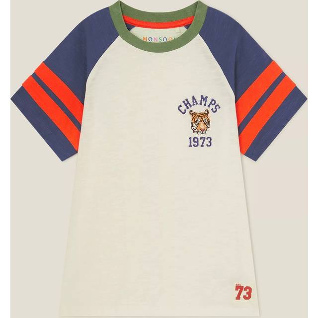 Monsoon Kids' Tiger Raglan T-Shirt, Ivory/Multi