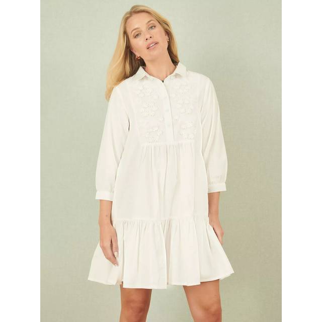 Yumi White Cotton Flower Tunic Dress - Size 12 UK - Yumi